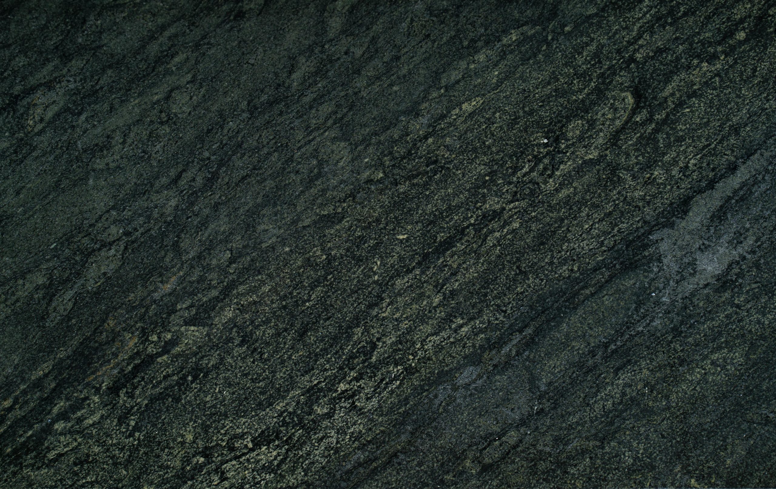 Close-up of a dark stone surface showing rough texture and distinct patterns.